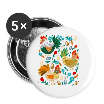 Poulets heureux colorés Amateurs de poulet Elevage de poulets - Lot de 5 grands badges (56 mm) - blanc - Devant