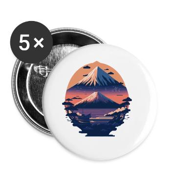 Serene Mount Fuji Sunset Peaceful River Scenery - Buttons groß 56 mm (5er Pack) - Weiß - Vorne