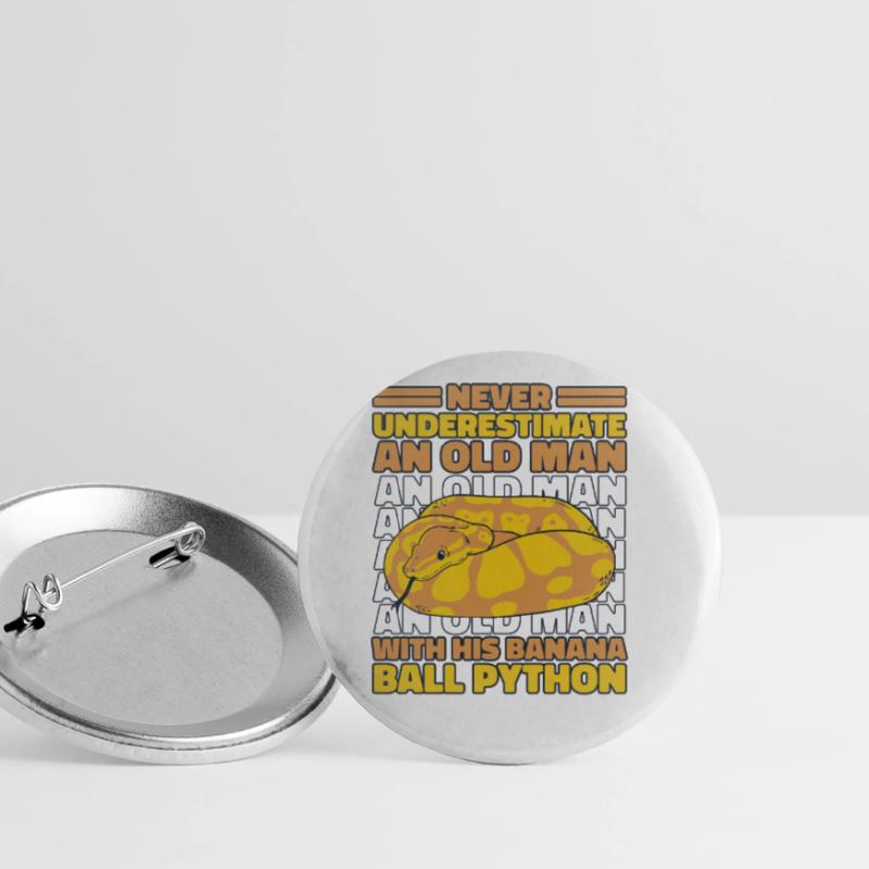 Never Underestimate Old Man Python Banana Ball Buttons large 2.2''/56 mm (5-pack)