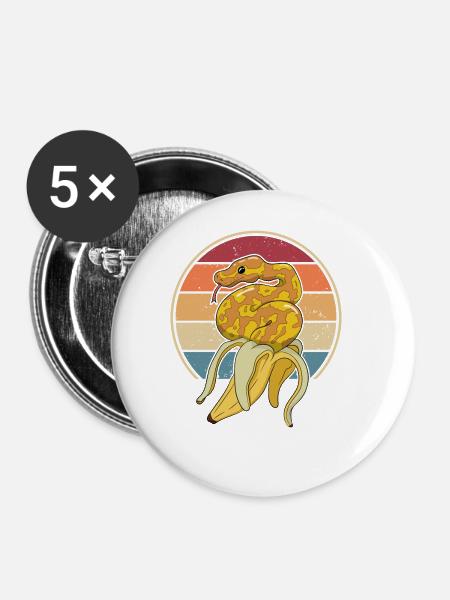 Retro Schlange Schuppenkriechtiere Python Banana - Buttons groß 56 mm (5er Pack) - Weiß