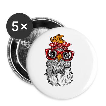 Mutter Huhn retro Henne Design - Buttons groß 56 mm (5er Pack) - Weiß - Vorne