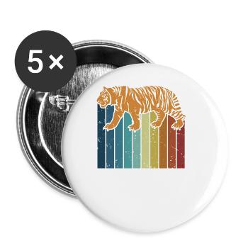Retro Big Cat King Tiger Wildcat Siberian - Buttons large 2.2''/56 mm (5-pack) - white - Front