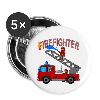 Pompiers avec camion de pompiers pour enfants - Lot de 5 grands badges (56 mm) - blanc - Devant