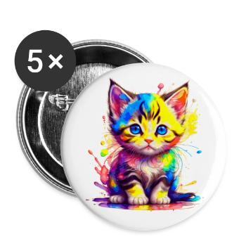 Rainbow Kitty - Buttons large 2.2''/56 mm (5-pack) - white - Front