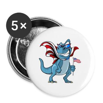 Süßer Dinosaurier US-Flagge - Buttons groß 56 mm (5er Pack) - Weiß - Vorne