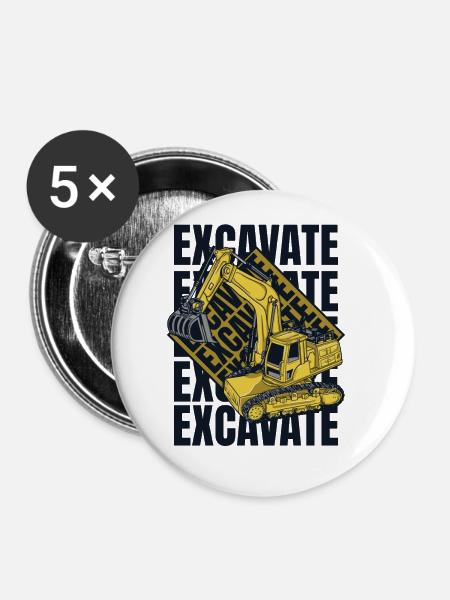 Excavate Raupenbagger Bagger Seilbagger - Buttons groß 56 mm (5er Pack) - Weiß