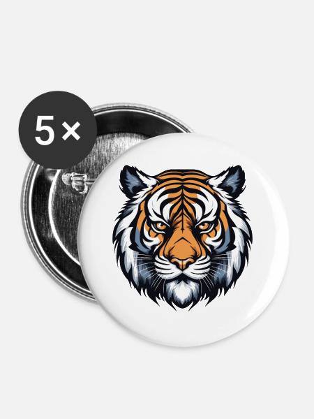 Tiger Portrait - Buttons groß 56 mm (5er Pack) - Weiß