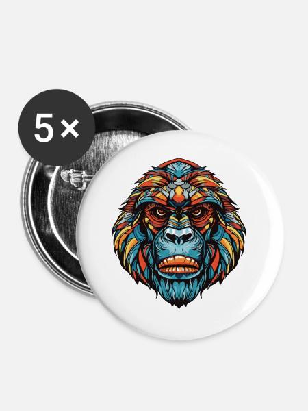 Gorilla Portrait - Buttons groß 56 mm (5er Pack) - Weiß