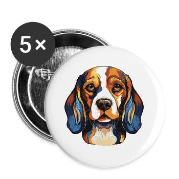 Portrait de chien Beagle - Lot de 5 grands badges (56 mm) - blanc - Devant
