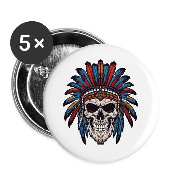 Crâne de chef indien Apache - Lot de 5 grands badges (56 mm) - blanc - Devant