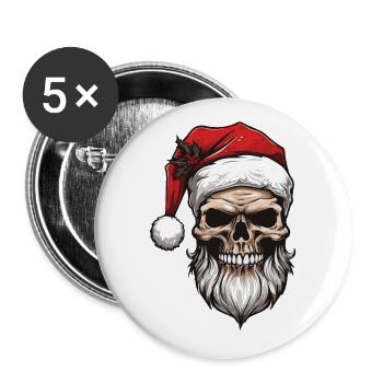 Weihnachtsmann Totenkopf Christmas - Buttons groß 56 mm (5er Pack) - Weiß - Vorne