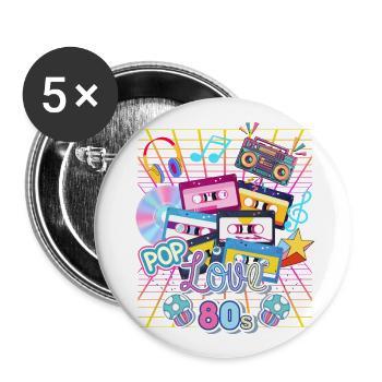 MUSIKLIEBHABER DER 1980ER JAHRE - Buttons groß 56 mm (5er Pack) - Weiß - Vorne