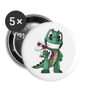 Dinosaurier mit einem niedlichen Einhorn - Buttons groß 56 mm (5er Pack) - Weiß - Vorne