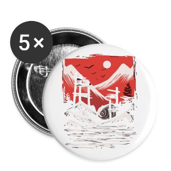 Japans Rote Sonne: Der Sardinen-Fisch-Tempel - Buttons groß 56 mm (5er Pack) - Weiß - Vorne