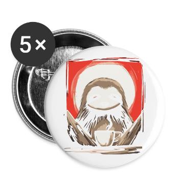 Japanische Rote Sonne Kaffee Faultier - Buttons groß 56 mm (5er Pack) - Weiß - Vorne