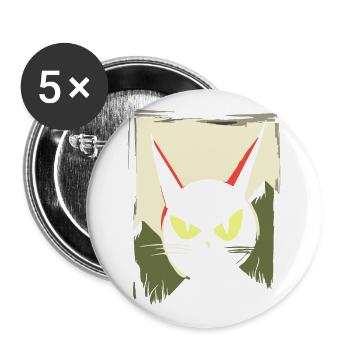 Japanese Red Sun: Bad Mood Cat - Buttons large 2.2''/56 mm (5-pack) - white - Front