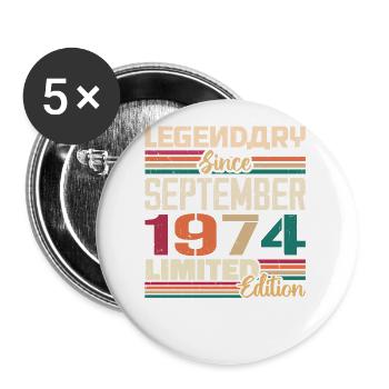 Septembre 1974 Anniversaire 1974 Cadeau de septembre - Lot de 5 grands badges (56 mm) - blanc - Devant