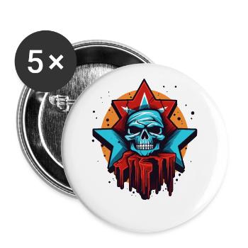 Knackende Sterne, tropfendes Rot und ein Totenkopf - Buttons groß 56 mm (5er Pack) - Weiß - Vorne