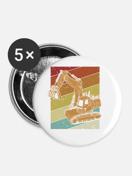 Retro Excavator Seilbagger Raupenbagger - Buttons groß 56 mm (5er Pack) - Weiß