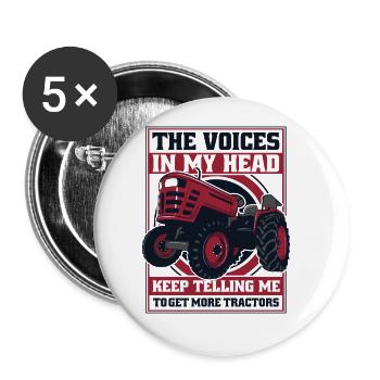 Voices In Head Telling Me Get More Tractors Bauer - Buttons groß 56 mm (5er Pack) - Weiß - Vorne