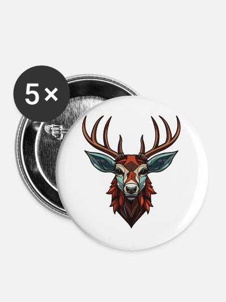 Hirsch Kopf - Buttons groß 56 mm (5er Pack) - Weiß