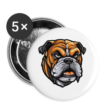 Tête de chien bouledogue - Lot de 5 grands badges (56 mm) - blanc - Devant