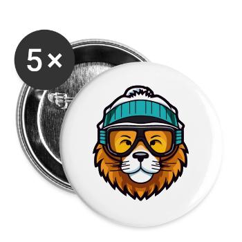 Löwe Snowboard Ski Brille Comic - Buttons groß 56 mm (5er Pack) - Weiß - Vorne