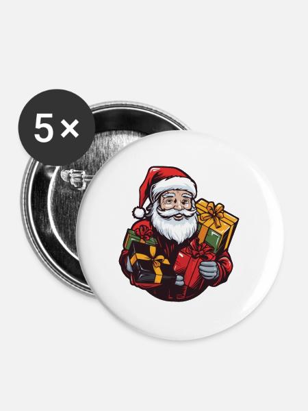 Weihnachtsmann Geschenke - Buttons groß 56 mm (5er Pack) - Weiß