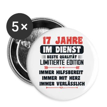 17 Jahre im Dienst 17 Jähriges Dienstjubiläum - Buttons groß 56 mm (5er Pack) - Weiß - Vorne