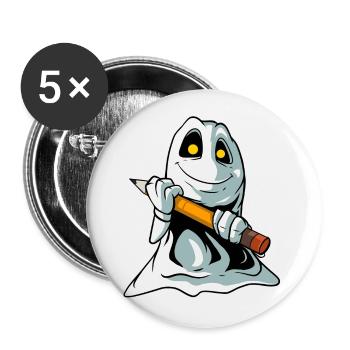 Cute cartoon ghost with pencil - Buttons large 2.2''/56 mm (5-pack) - white - Front