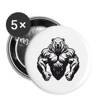 Bear Grizzly Muscles Entraînement Gym - Lot de 5 grands badges (56 mm) - blanc - Devant