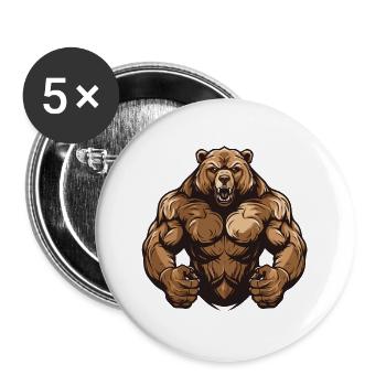 Bear Grizzly Muscles Entraînement Gym - Lot de 5 grands badges (56 mm) - blanc - Devant