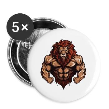 Löwe Fitness Muskeln Workout Gym - Buttons groß 56 mm (5er Pack) - Weiß - Vorne