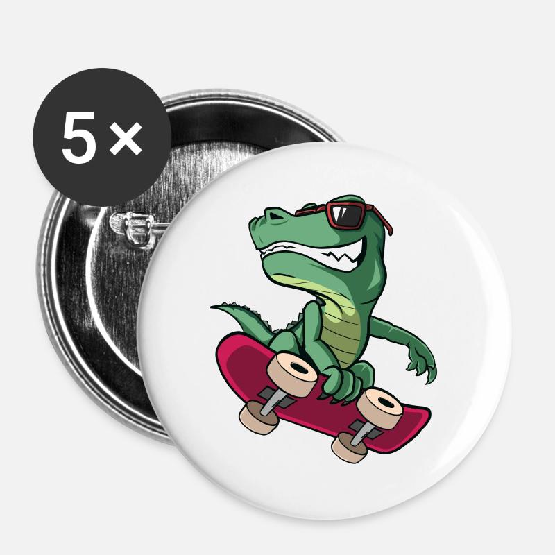 Cool T-Rex Dinosaur Skateboard - Buttons large 2.2''/56 mm (5-pack) - white