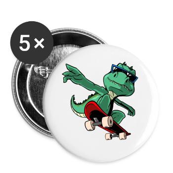 Cool T-Rex Dinosaure Skateboard - Lot de 5 grands badges (56 mm) - blanc - Devant