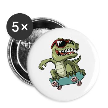 Cool T-Rex Dinosaur Skateboard - Buttons large 2.2''/56 mm (5-pack) - white - Front