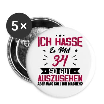 Ich hasse es mit 34 Geburtstag Gut Aussehen - Buttons groß 56 mm (5er Pack) - Weiß - Vorne