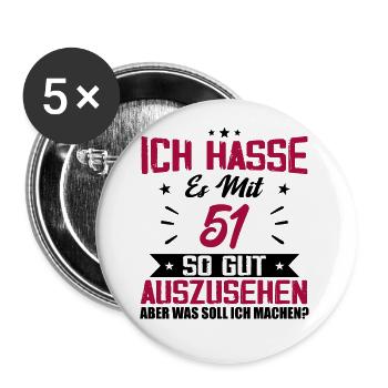Ich hasse es mit 51 Geburtstag Gut Aussehen - Buttons groß 56 mm (5er Pack) - Weiß - Vorne
