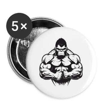 Gorilla Bodybuilding Muskeln - Buttons groß 56 mm (5er Pack) - Weiß - Vorne