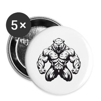 Ours Grizzly Musculation Muscles - Lot de 5 grands badges (56 mm) - blanc - Devant