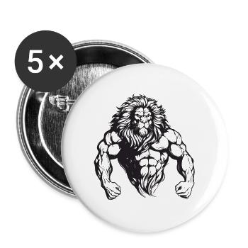 Muscles Lion Musculation - Lot de 5 grands badges (56 mm) - blanc - Devant