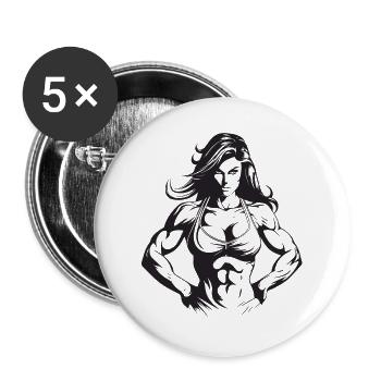 Woman Muscles Bodybuilding Fitness - Buttons large 2.2''/56 mm (5-pack) - white - Front