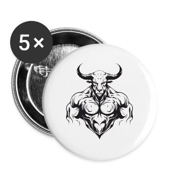Bull Bull Musculation Muscles - Lot de 5 grands badges (56 mm) - blanc - Devant