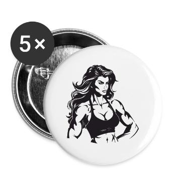 Frau Muskeln Fitness Gym - Buttons groß 56 mm (5er Pack) - Weiß - Vorne
