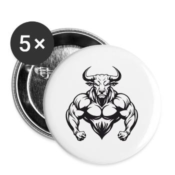 Bulle Stier Muskeln Workout Gym - Buttons groß 56 mm (5er Pack) - Weiß - Vorne