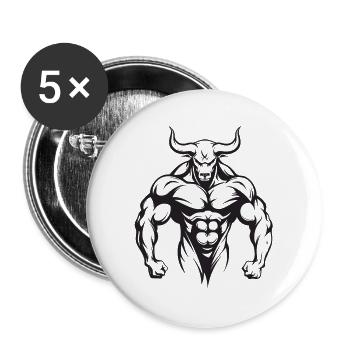 Bulle Stier Taurus Muskeln Workout Gym - Buttons groß 56 mm (5er Pack) - Weiß - Vorne