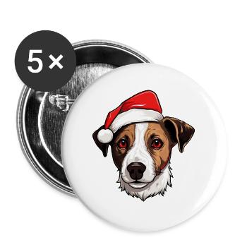 jack russel terrier Hund Kopf Weihnachten Portät - Buttons groß 56 mm (5er Pack) - Weiß - Vorne