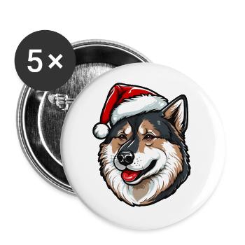 Portrait de Noël tête de chien Akita - Lot de 5 grands badges (56 mm) - blanc - Devant