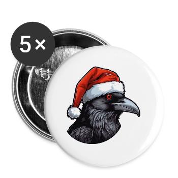 Krähe Kopf Rabe Weihnachten Portät - Buttons groß 56 mm (5er Pack) - Weiß - Vorne