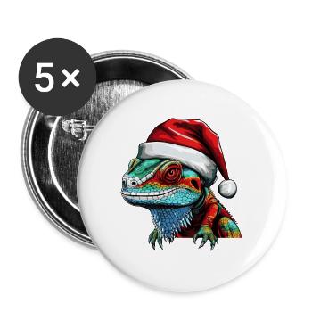 Lézard Iguane tête lézard Noël Portrait - Lot de 5 grands badges (56 mm) - blanc - Devant